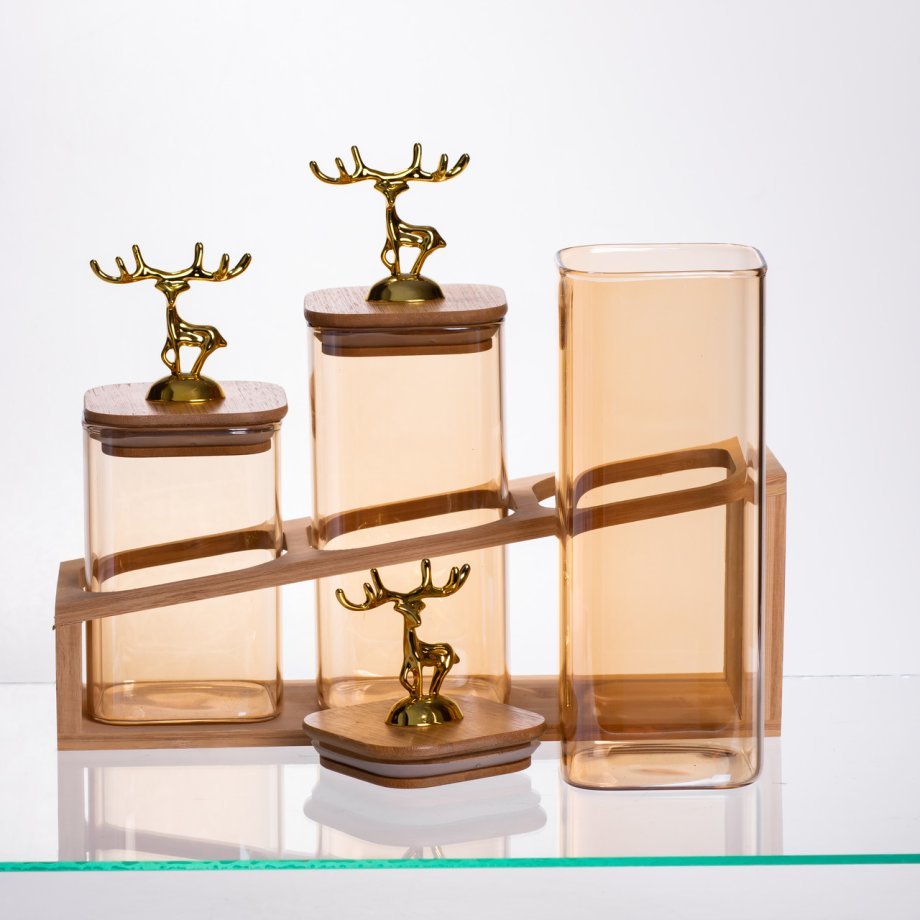 Набір банок для сипучих продуктів 3 штуки 700 мл/900 мл/110 мл на бамбуковій підставці 64486-58