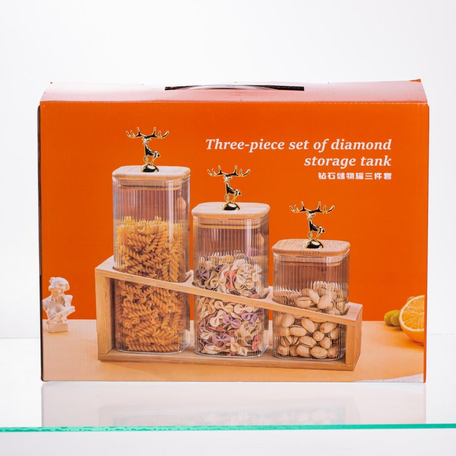 Набір банок для сипучих продуктів 3 штуки 700 мл/900 мл/110 мл на бамбуковій підставці 64486-58