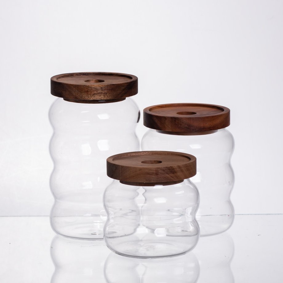 Набір банок для сипучих продуктів 3 штуки з бамбуковими кришками 400/600/800 мл 64486-12