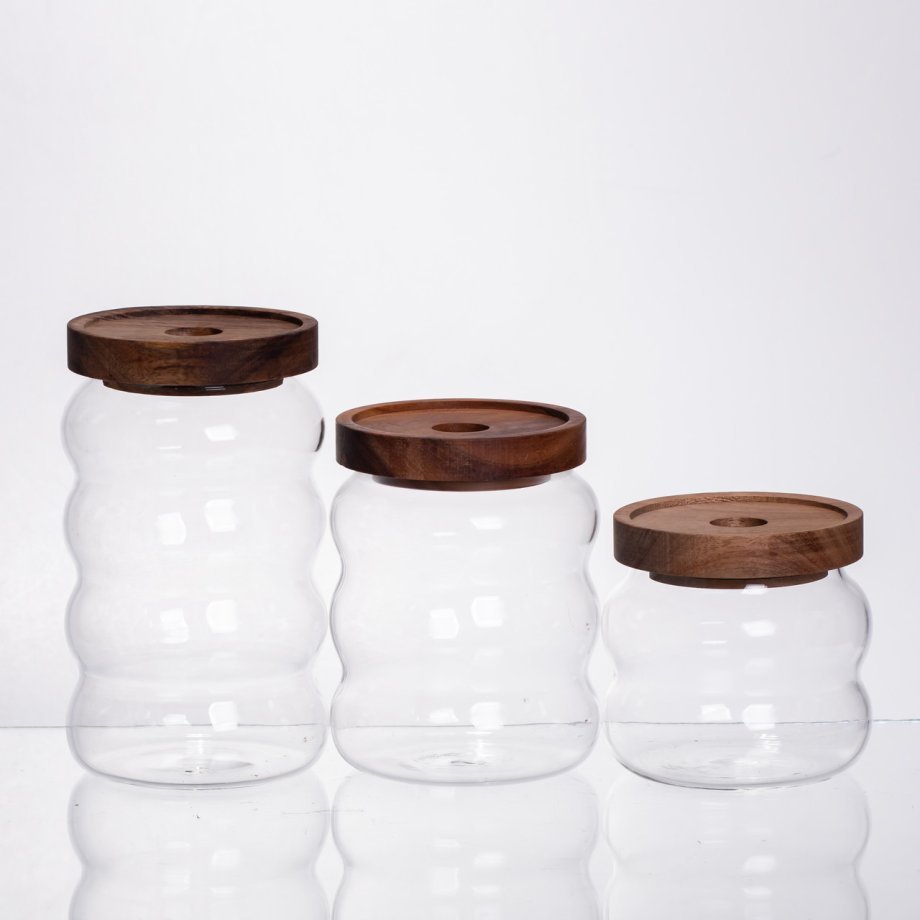 Набір банок для сипучих продуктів 3 штуки з бамбуковими кришками 400/600/800 мл 64486-12