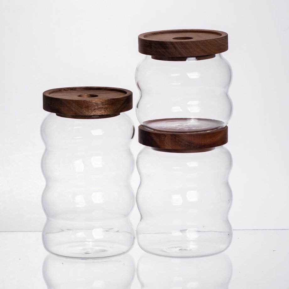 Набір банок для сипучих продуктів 3 штуки з бамбуковими кришками 400/600/800 мл 64486-12