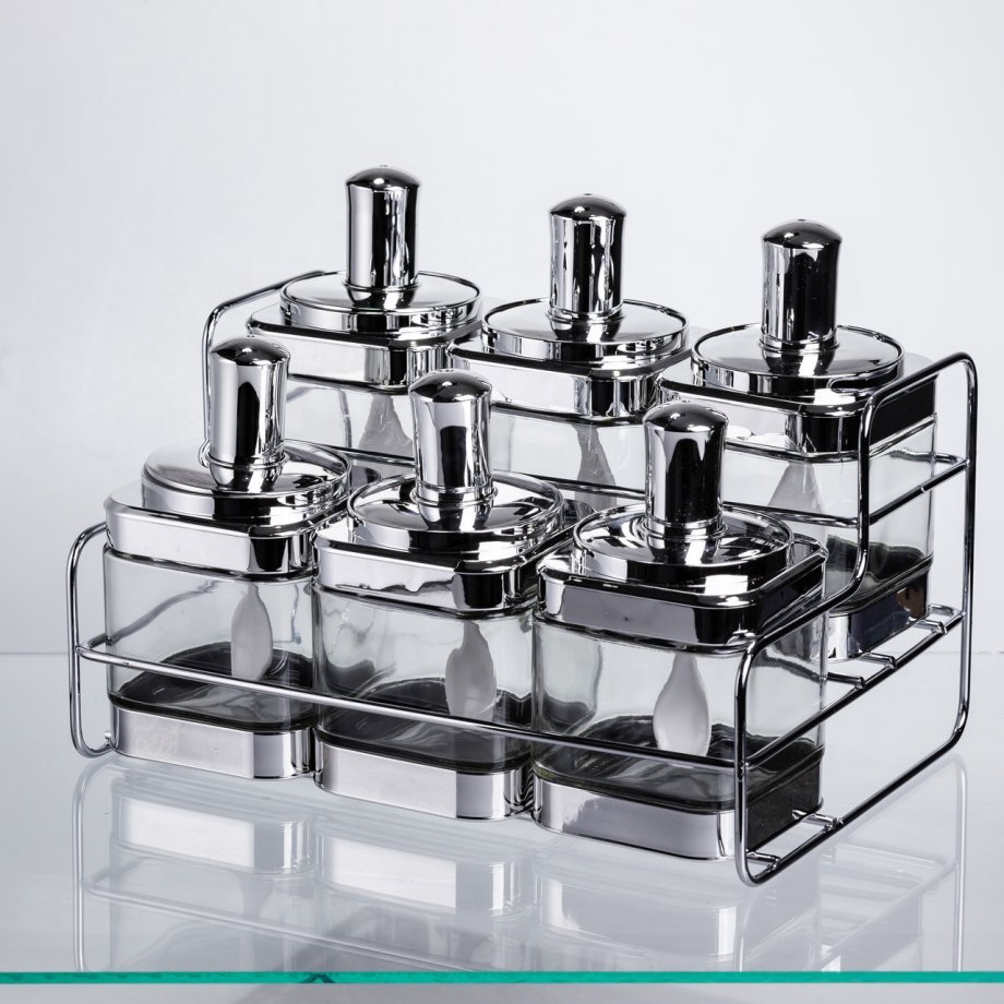 Набір банок для сипучих продуктів з ложкою 6 шт, хром HP-1341