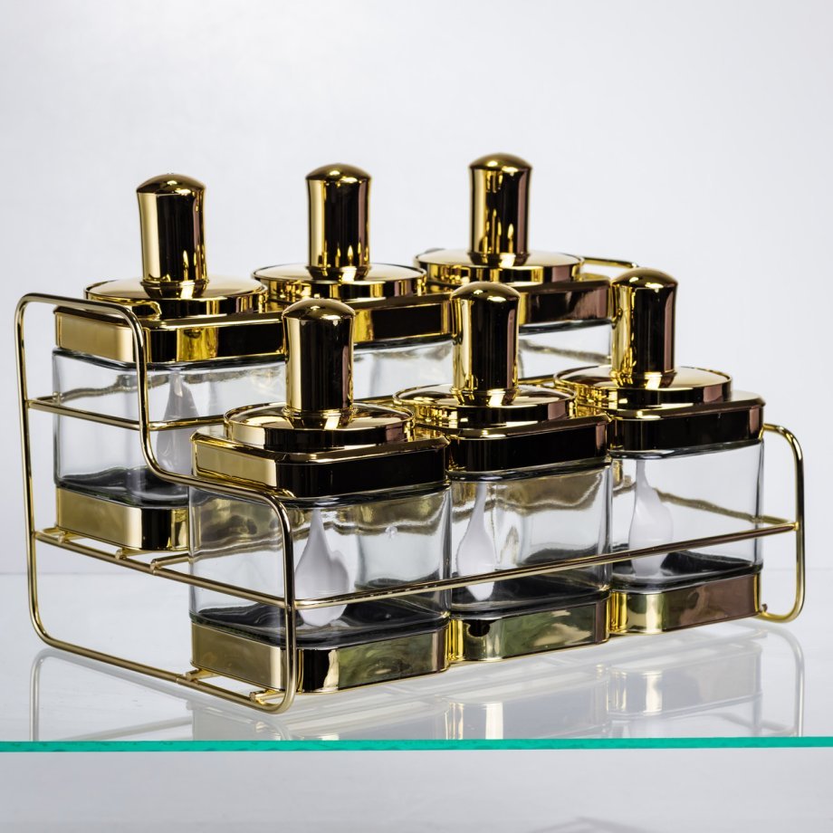 Набір банок для сипучих продуктів із ложкою 6 шт, золото HP-1337