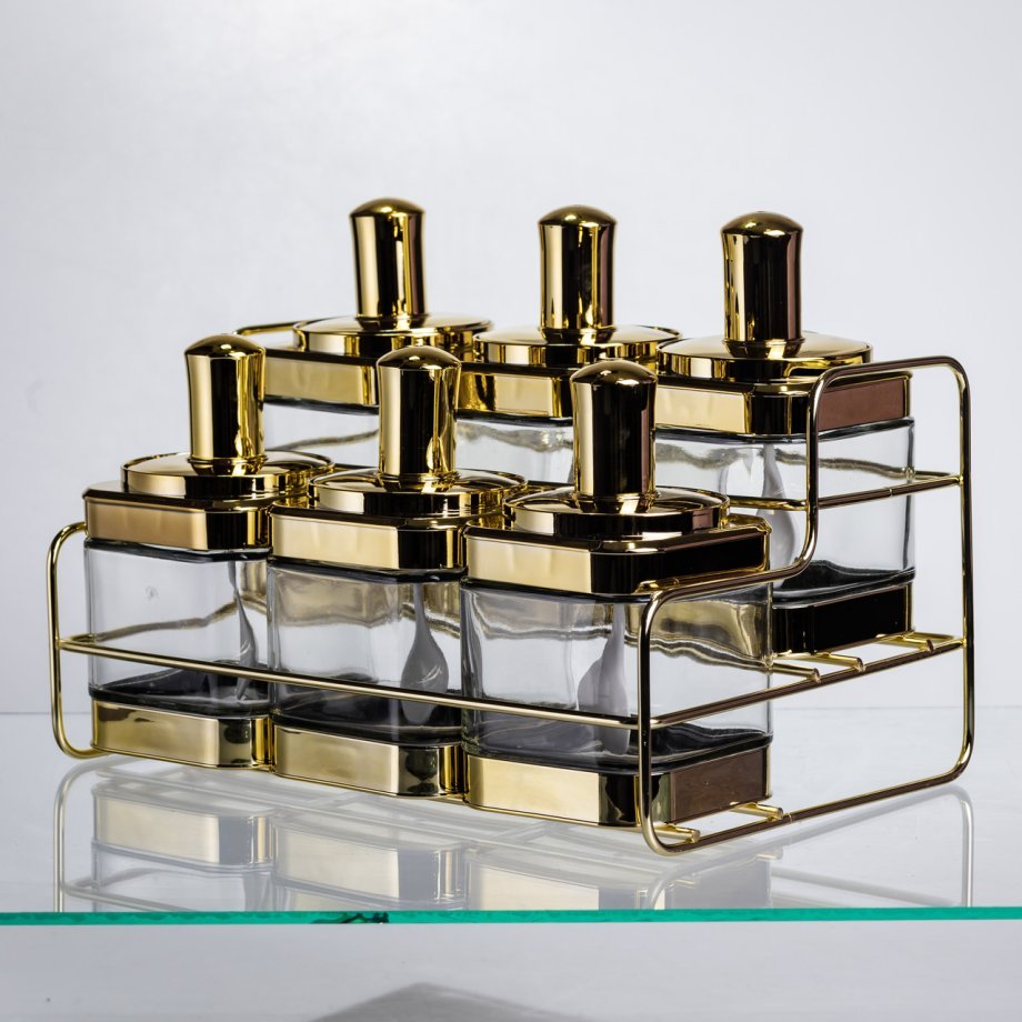 Набір банок для сипучих продуктів із ложкою 6 шт, золото HP-1337