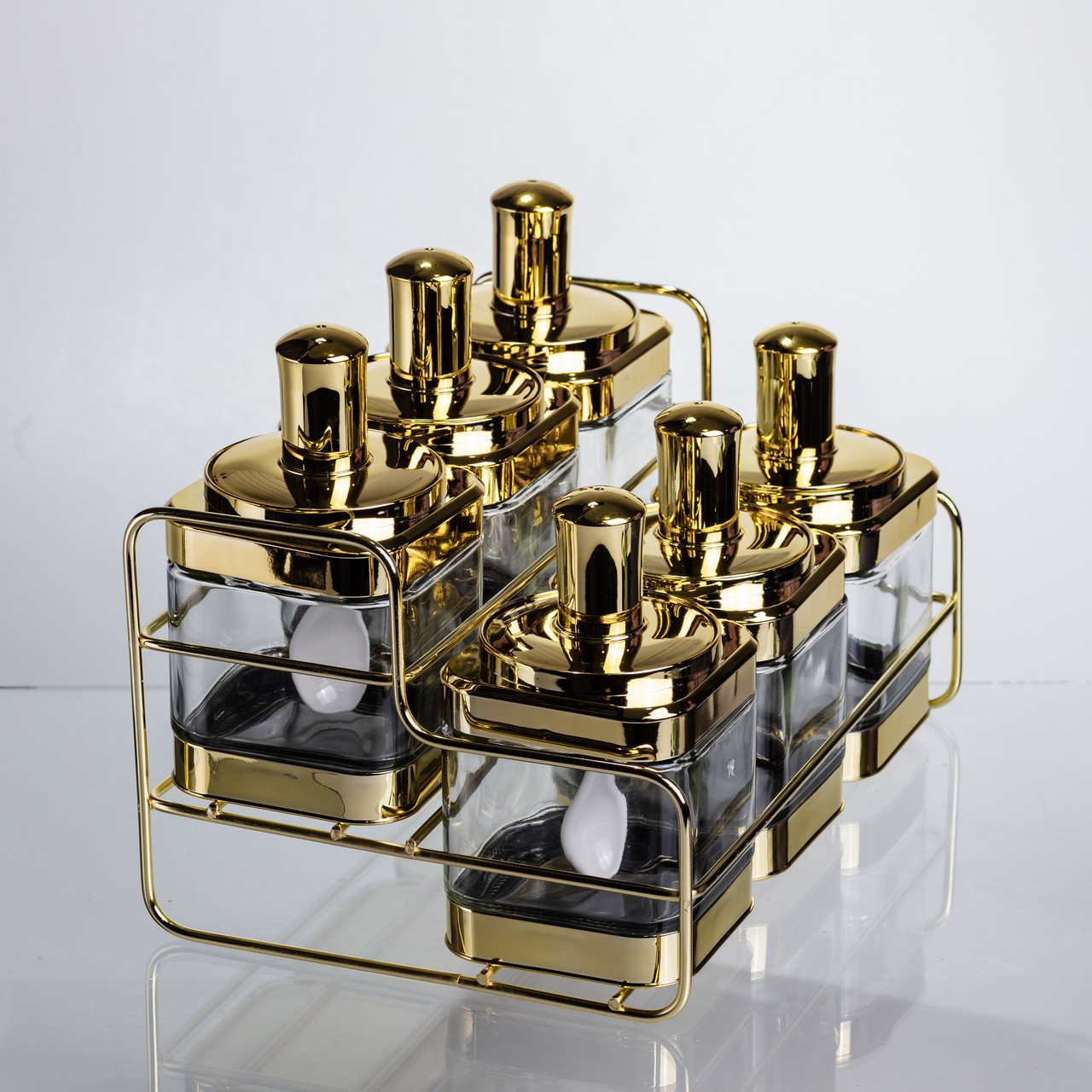 Набір банок для сипучих продуктів із ложкою 6 шт, золото HP-1337