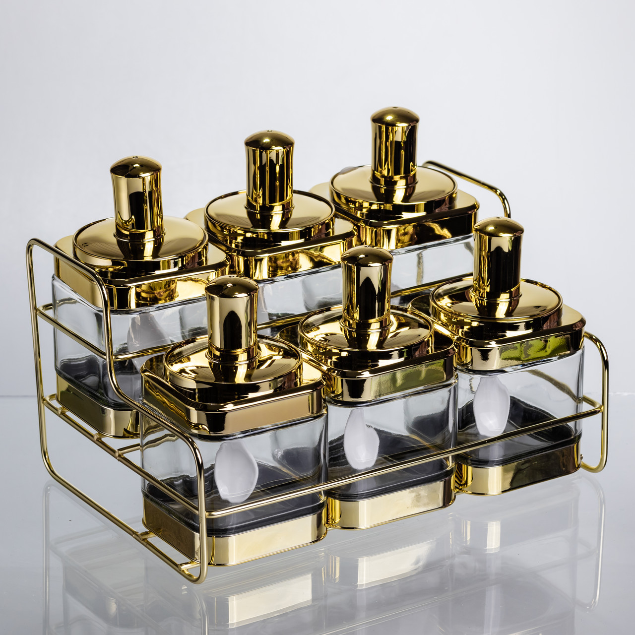 Набір банок для сипучих продуктів із ложкою 6 шт, золото HP-1337