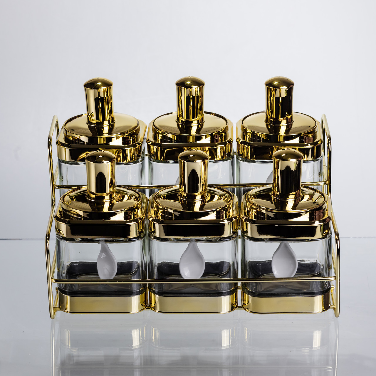 Набір банок для сипучих продуктів із ложкою 6 шт, золото HP-1337