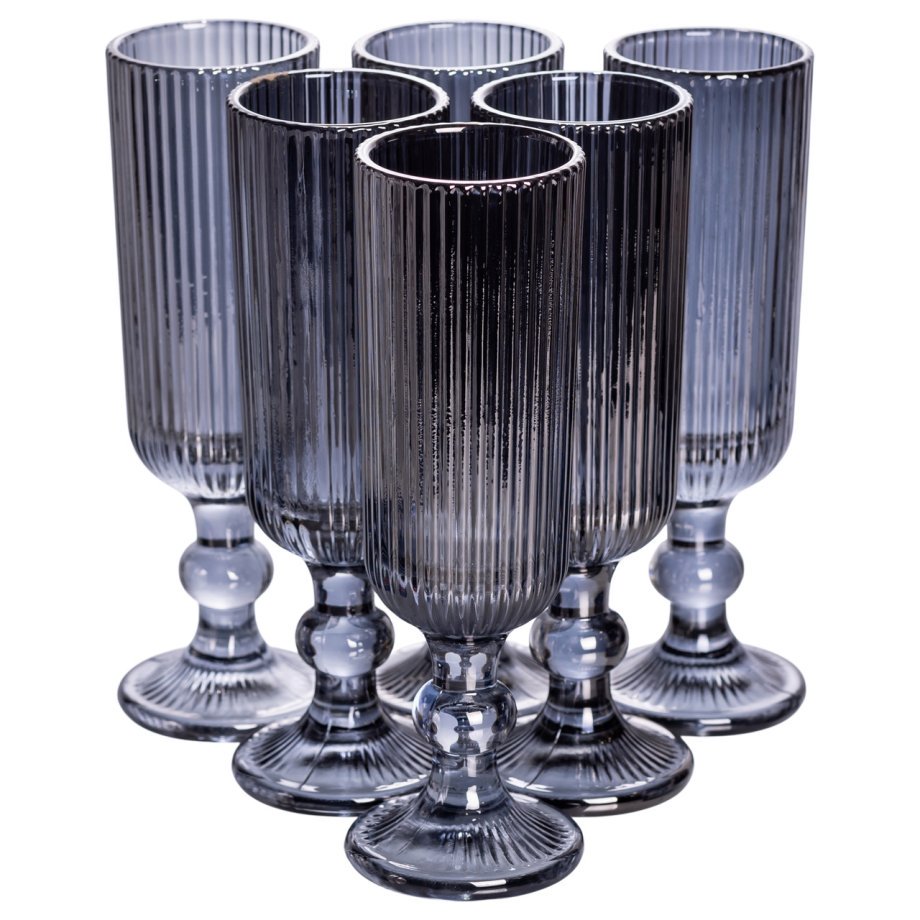 Набір келихів для шампанського 6 штук 160 (мл) подарункові скляні келихи на високій ніжці Сірий HP-19-7116G