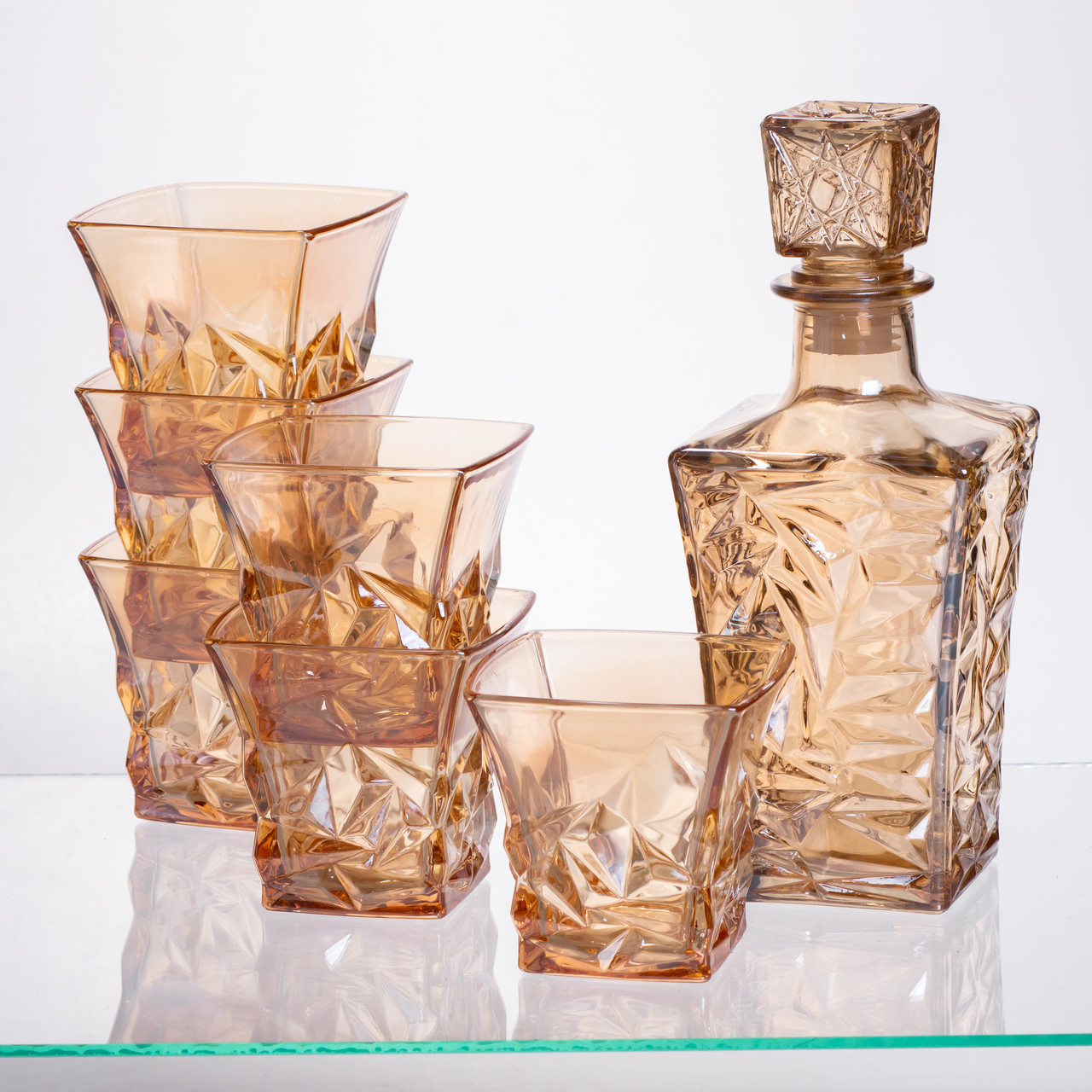 Набір для напоїв графин та 6 склянок для напоїв із товстого скла коричневий 64486-25