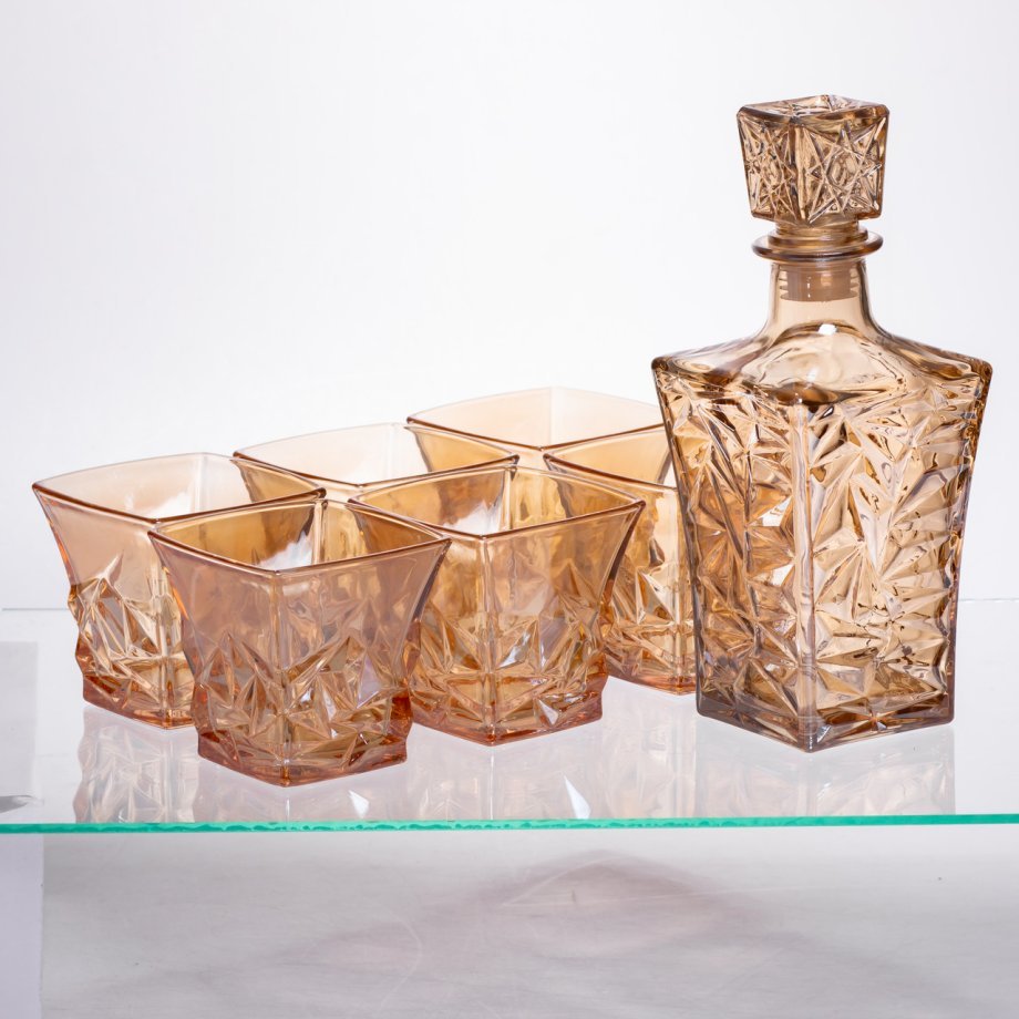 Набір для напоїв графин та 6 склянок для напоїв із товстого скла коричневий 64486-25