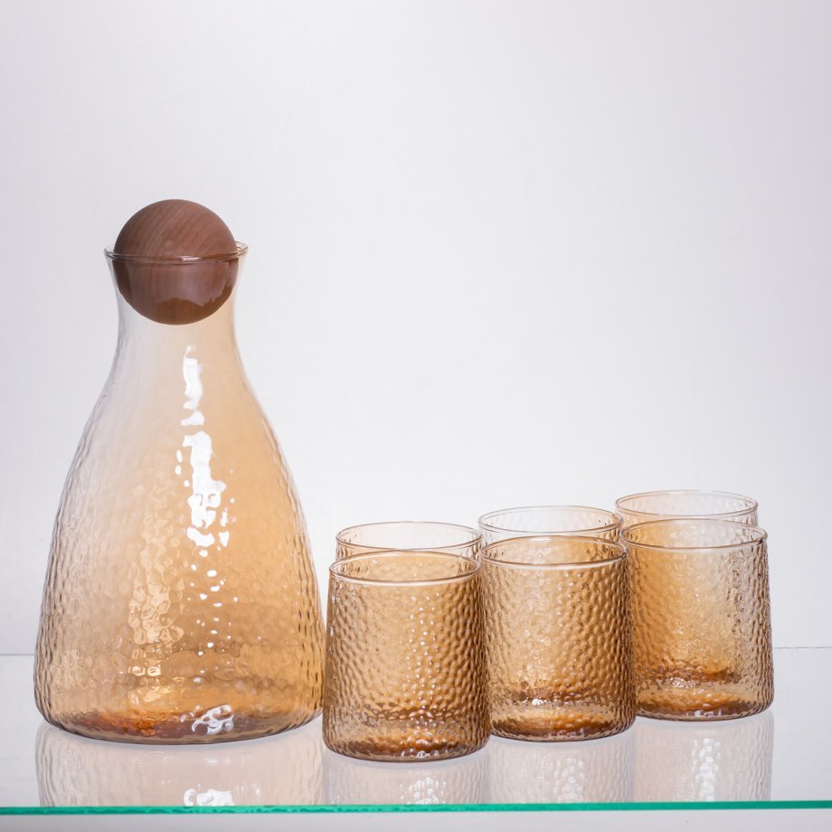 Набір для напоїв графин з бамбуковою кришкою та 6 склянок, коричневий 64486-36