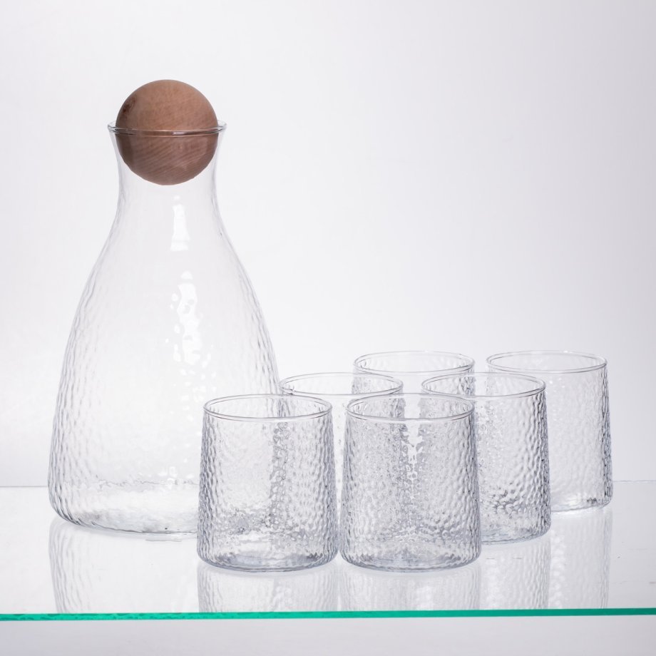 Набір для напоїв графин з бамбуковою кришкою та 6 склянок, прозорий 64486-37