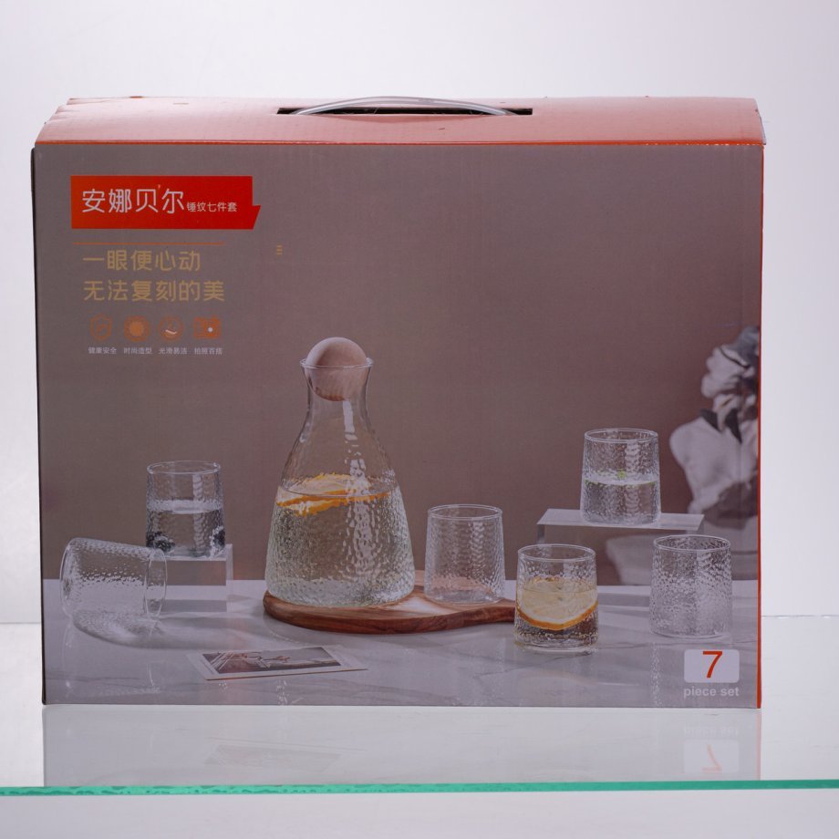 Набір для напоїв графин з бамбуковою кришкою та 6 склянок, прозорий 64486-37