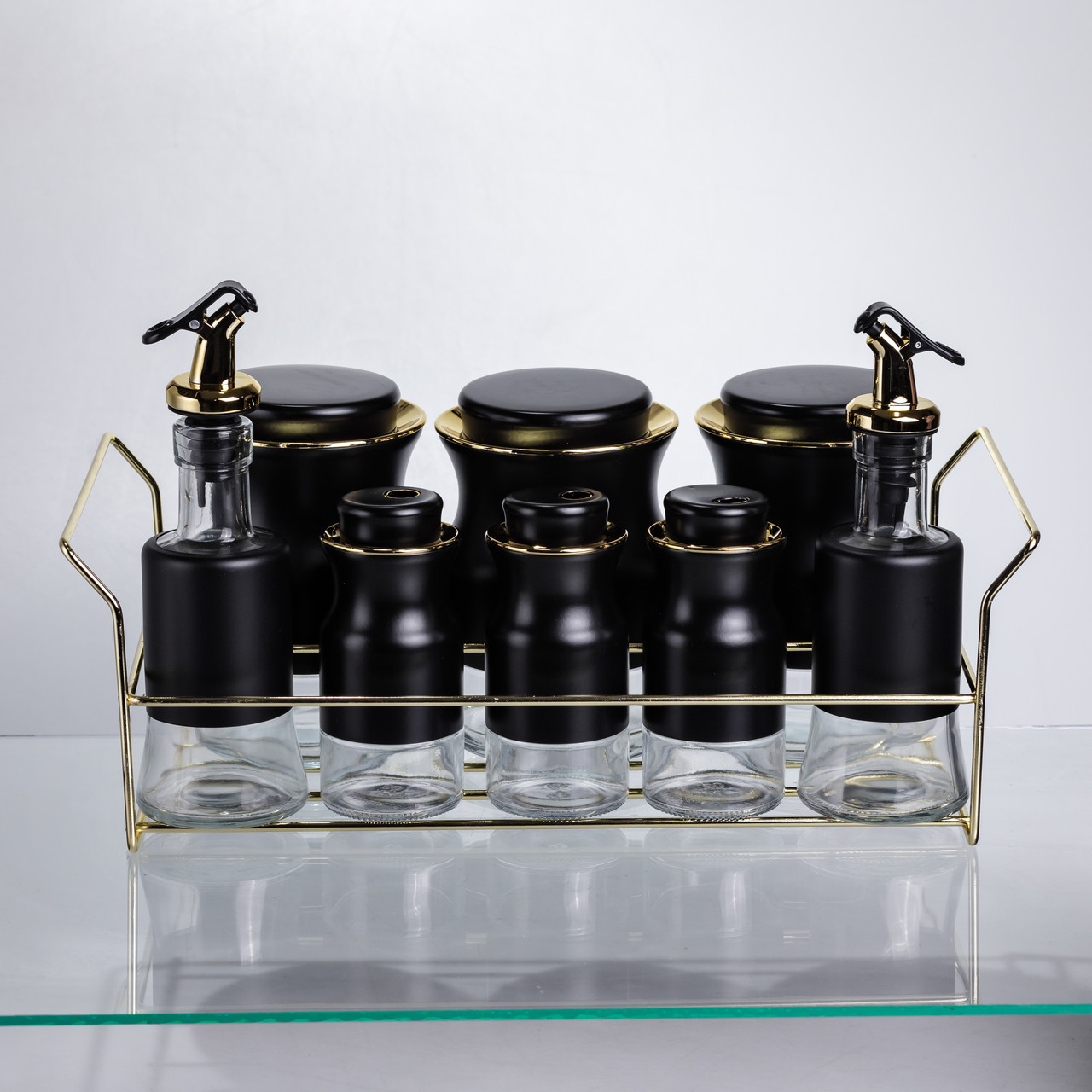 Набір для спецій і рідких текстур на металевій підставці чорний HP-1359