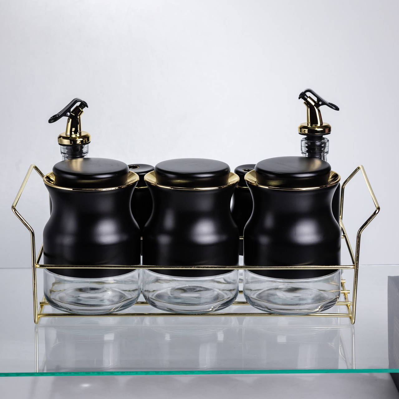 Набір для спецій і рідких текстур на металевій підставці чорний HP-1359