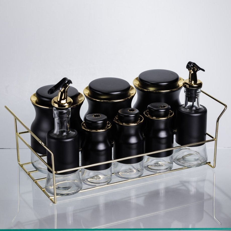 Набір для спецій і рідких текстур на металевій підставці чорний HP-1359