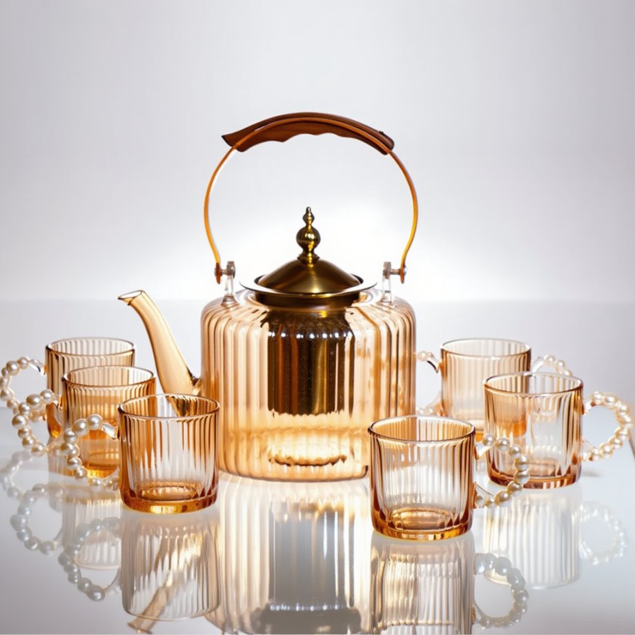Набір для заварювання чаю зі скляним чайником та 6 чашок, коричневий 64486-38