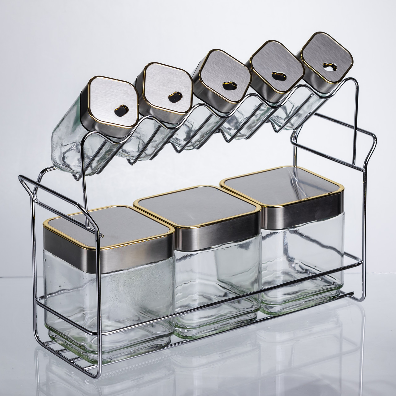 Набір ємностей для зберігання 8 штук по 100/700 мл на металевій підставці HP-1347