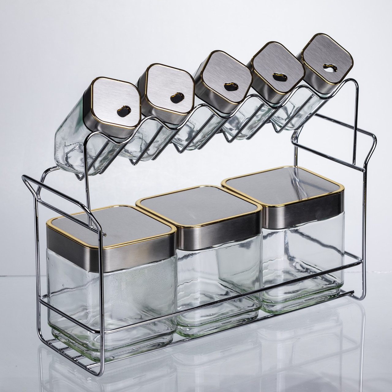 Набір ємностей для зберігання 8 штук по 100/700 мл на металевій підставці HP-1347