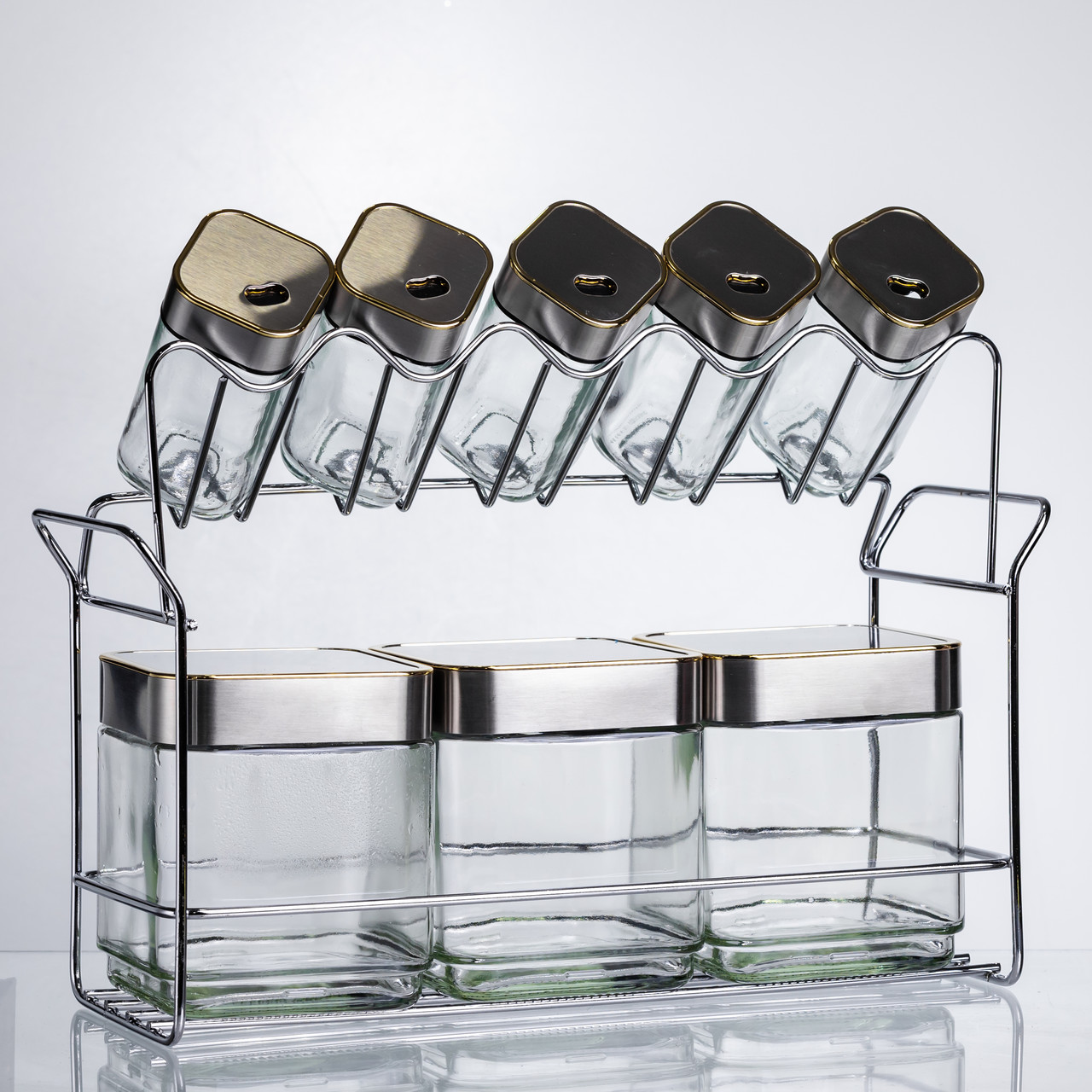 Набір ємностей для зберігання 8 штук по 100/700 мл на металевій підставці HP-1347