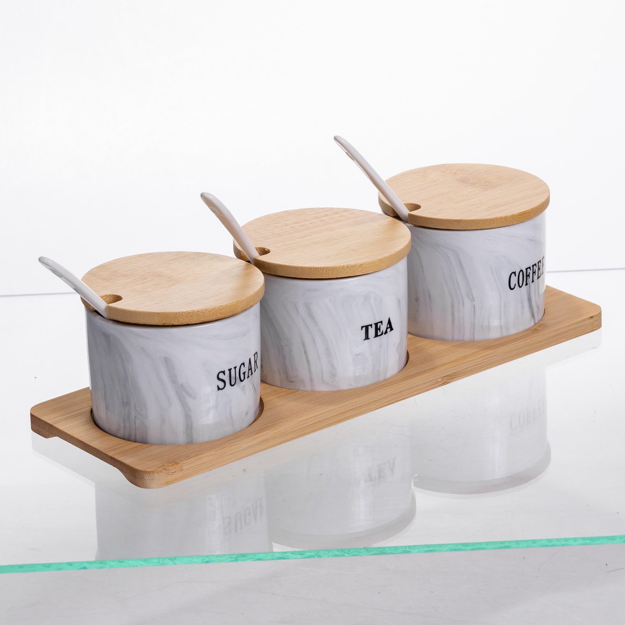 Набір порцелянових банок на підставці 3 шт по 180 (мл) Сірий SCT-660