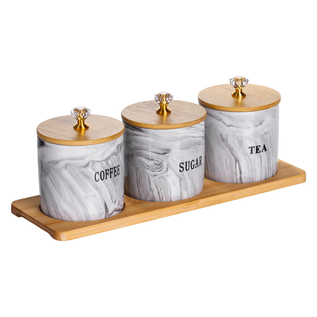 Набір порцелянових банок для сипучіх на підставці 3 шт. по 250 (мл) для чаю кави цукру Сірий SCT-664