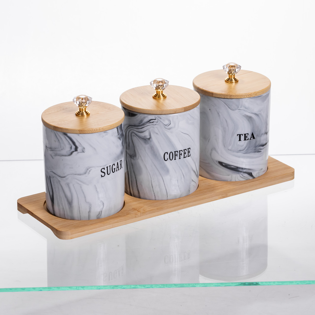 Набір порцелянових банок на підставці 3 шт по 350 (мл) Сірий SCT-662