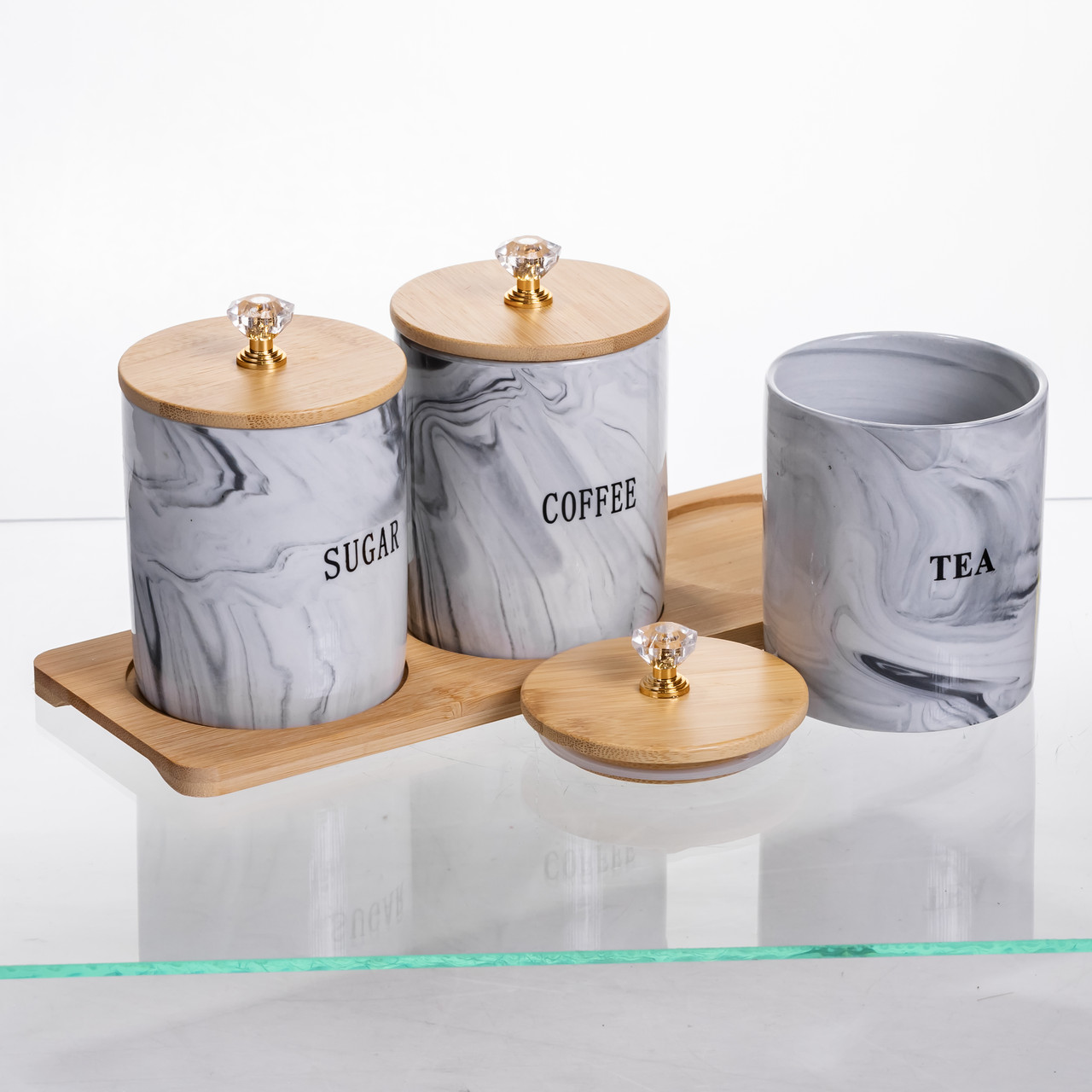 Набір порцелянових банок на підставці 3 шт по 350 (мл) Сірий SCT-662