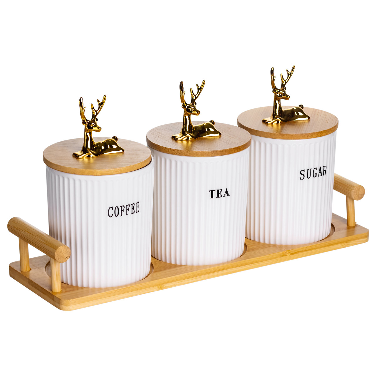 Набір порцелянових банок для сипучих продуктів на підставці з ручками 3 шт по 400 мл SCT-650