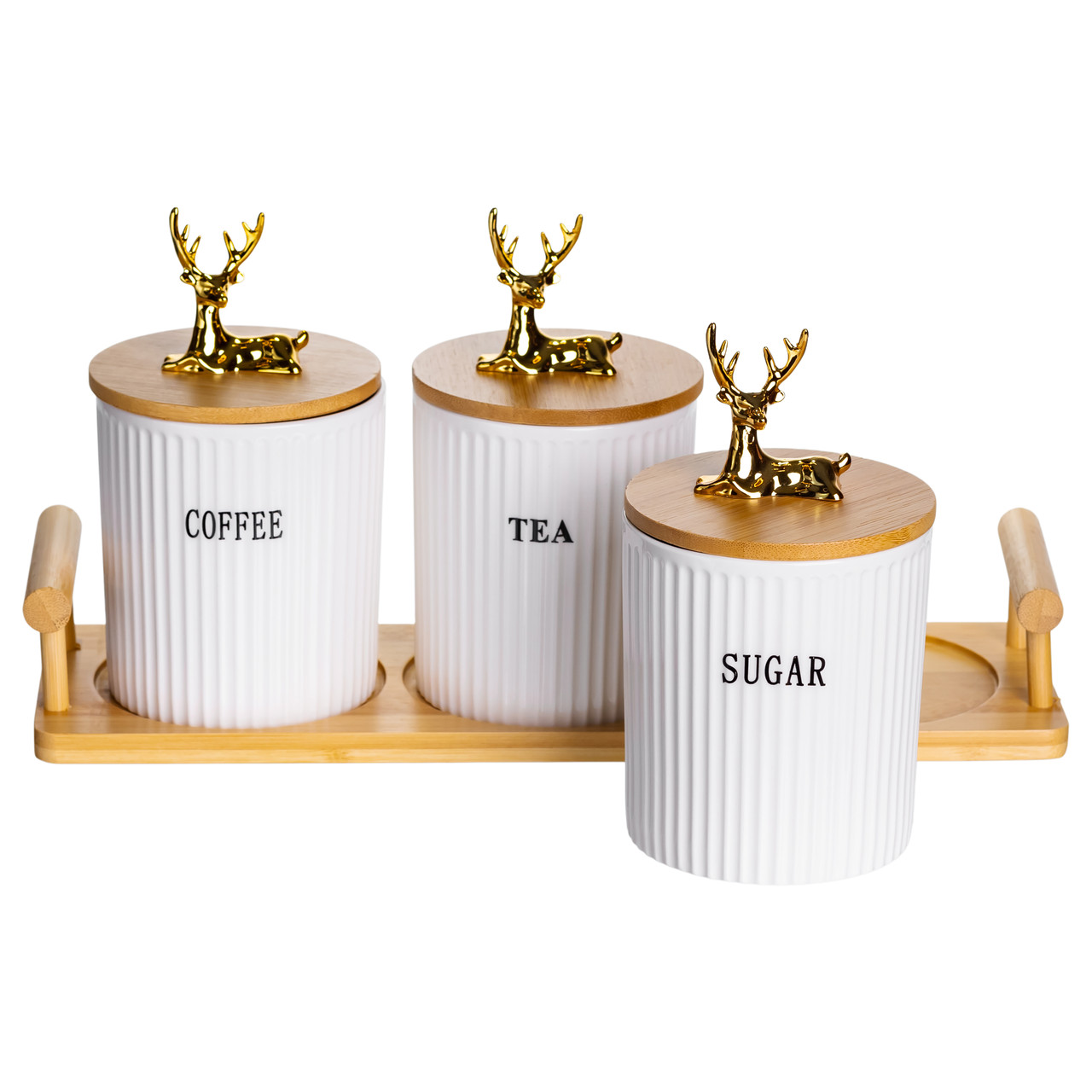 Набір порцелянових банок для сипучих продуктів на підставці з ручками 3 шт по 400 мл SCT-650