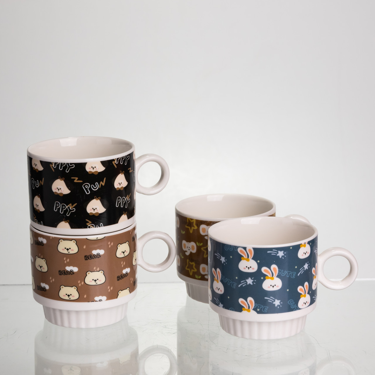 Набір порцелянових чашок для дітей на металевій підставці Toys 4 (шт) по 300 (мл) подарунковий набір чашок FM-15