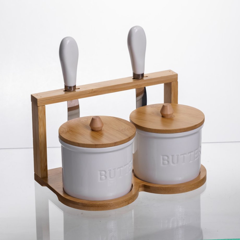 Набір маслянок для вершкового масла 2 (шт) з ножами 2 (шт) на бамбуковій підставці SCT-641