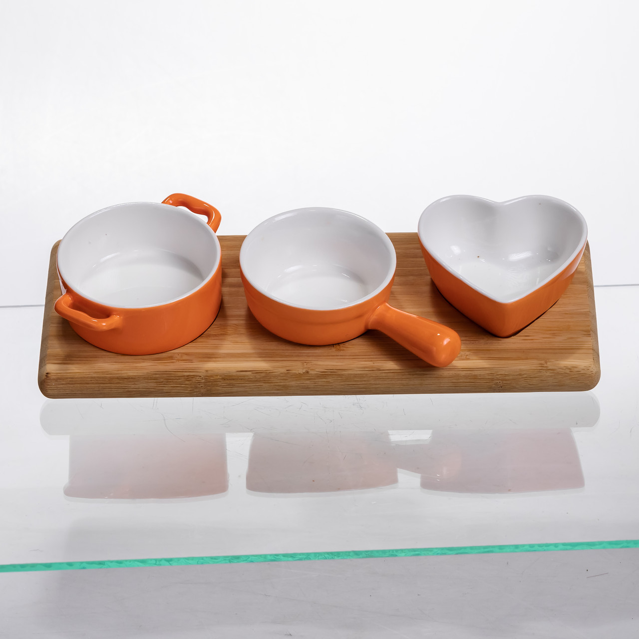 Набір порцелянових менажниць3 (шт) по 50 (мл) на бамбуковій підставці Помаранчевий HZ001-O