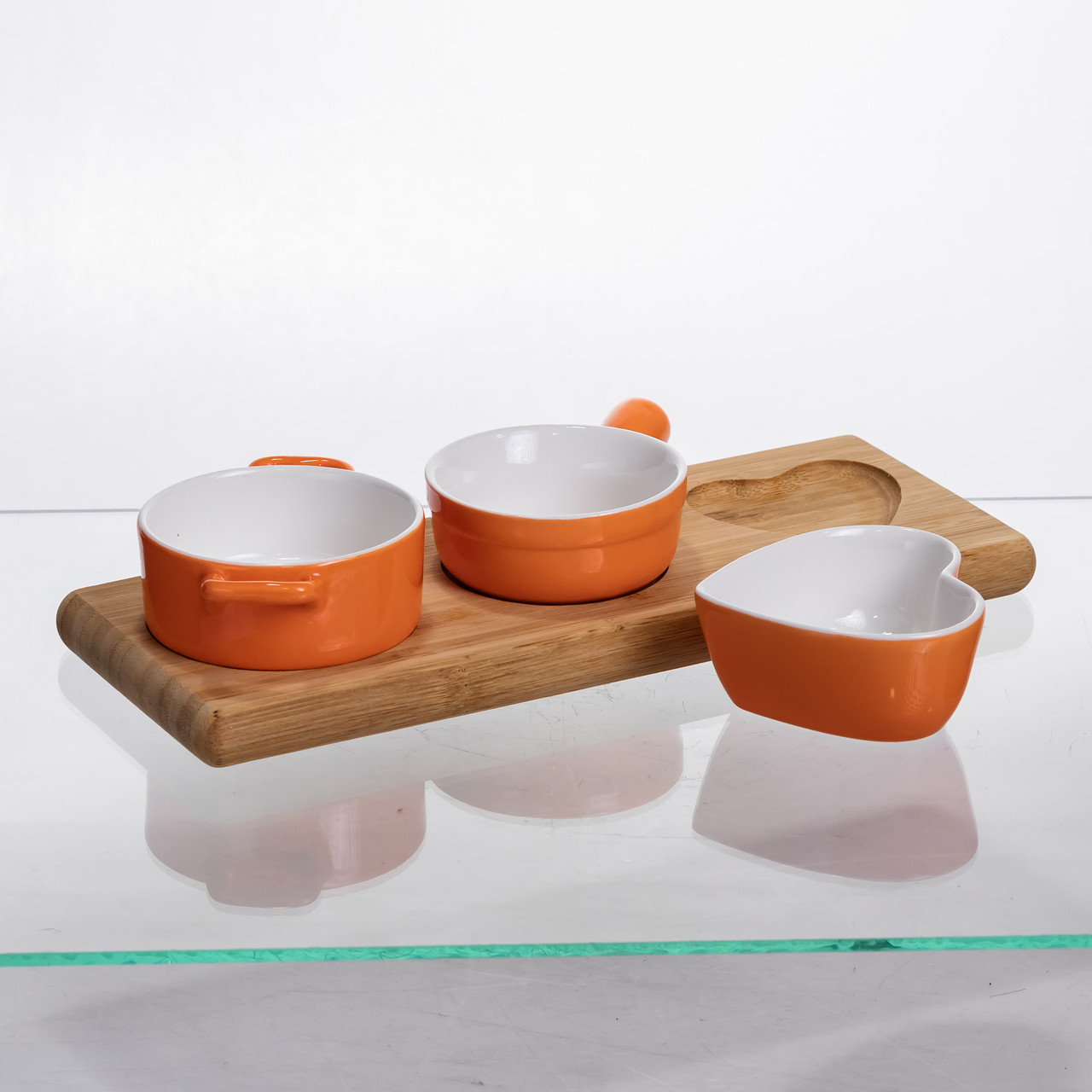 Набір порцелянових менажниць3 (шт) по 50 (мл) на бамбуковій підставці Помаранчевий HZ001-O