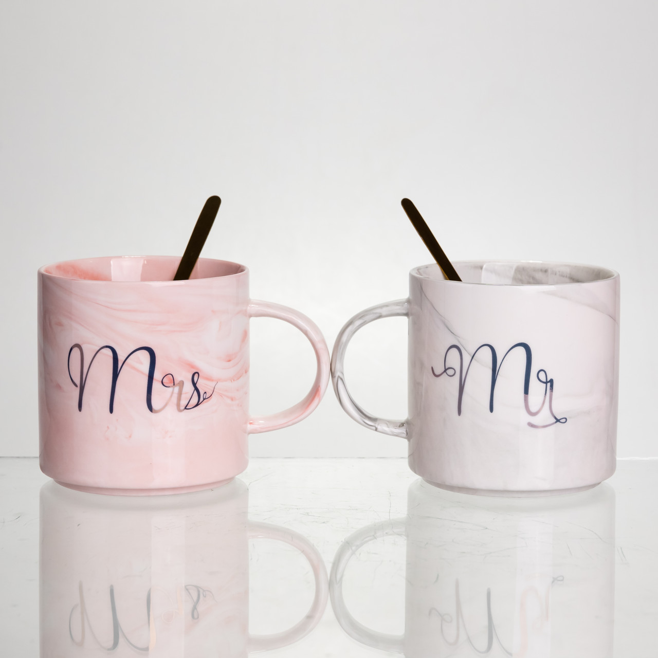 Набір парних порцелянових чашок Mr&Mis 2 (шт) по 400 (мл) чашки на подарунок з ложкою FM-28