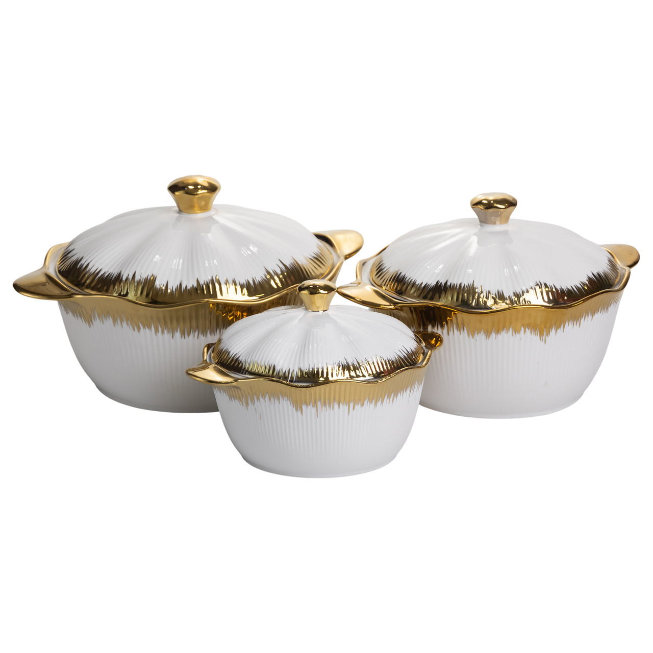 Набір супниць порцелянових 3 (шт) 0.8/1.8/2.5 (л) з позолотою XYL216-4A