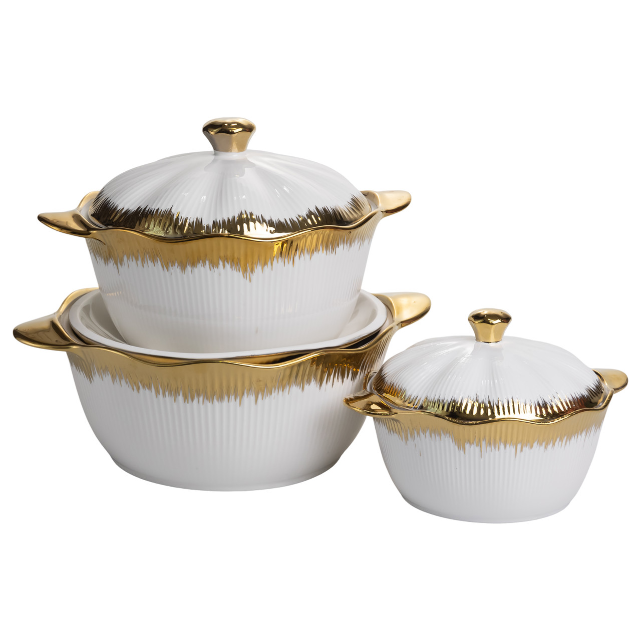 Набір супниць порцелянових 3 (шт) 0.8/1.8/2.5 (л) з позолотою XYL216-4A