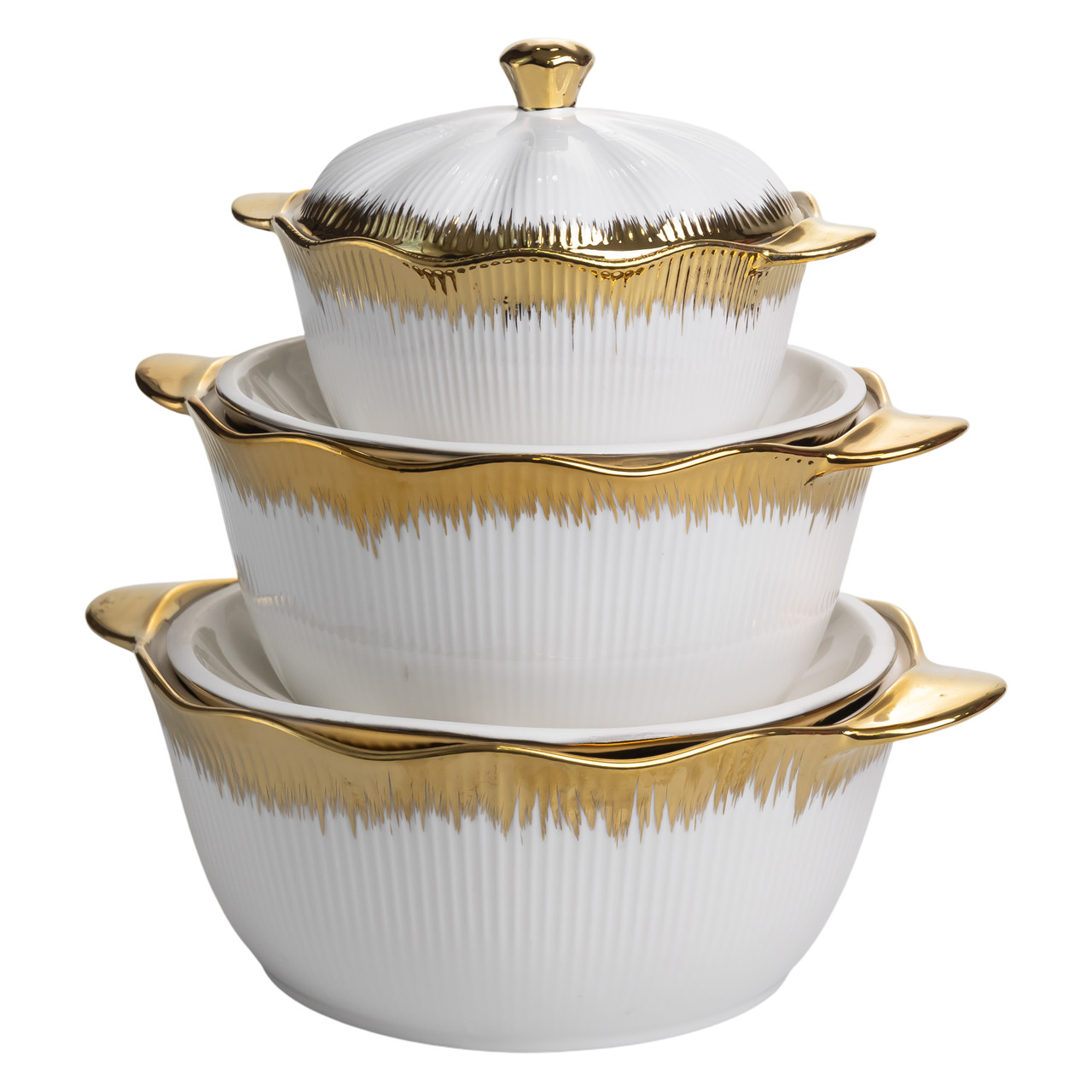Набір супниць порцелянових 3 (шт) 0.8/1.8/2.5 (л) з позолотою XYL216-4A