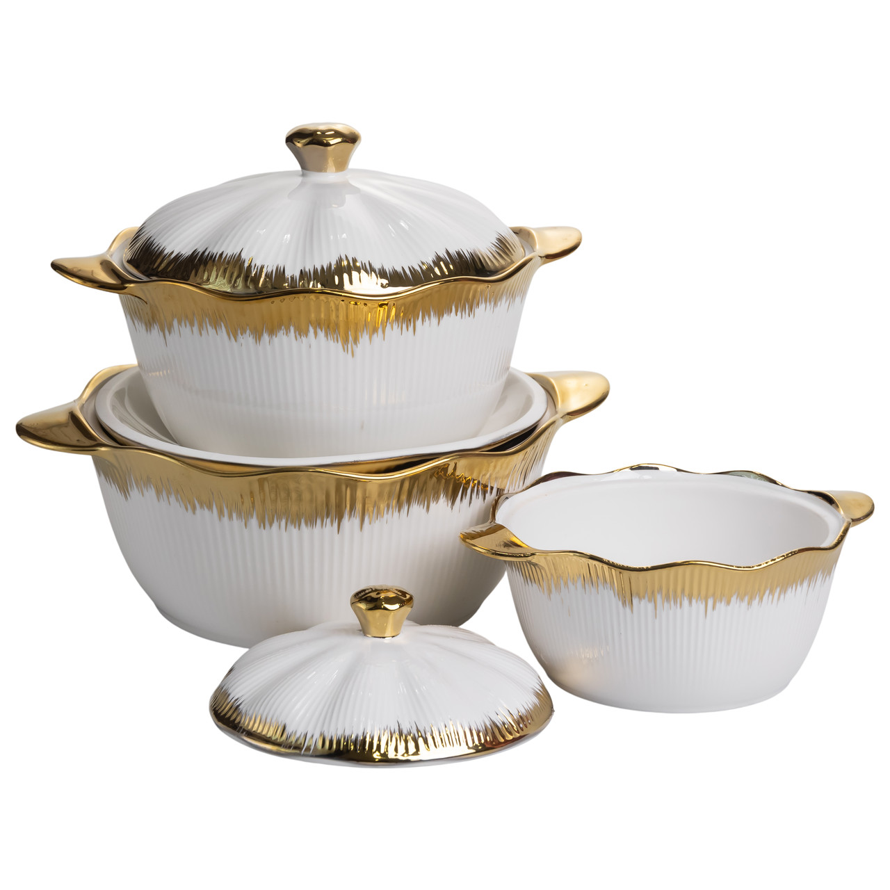 Набір супниць порцелянових 3 (шт) 0.8/1.8/2.5 (л) з позолотою XYL216-4A