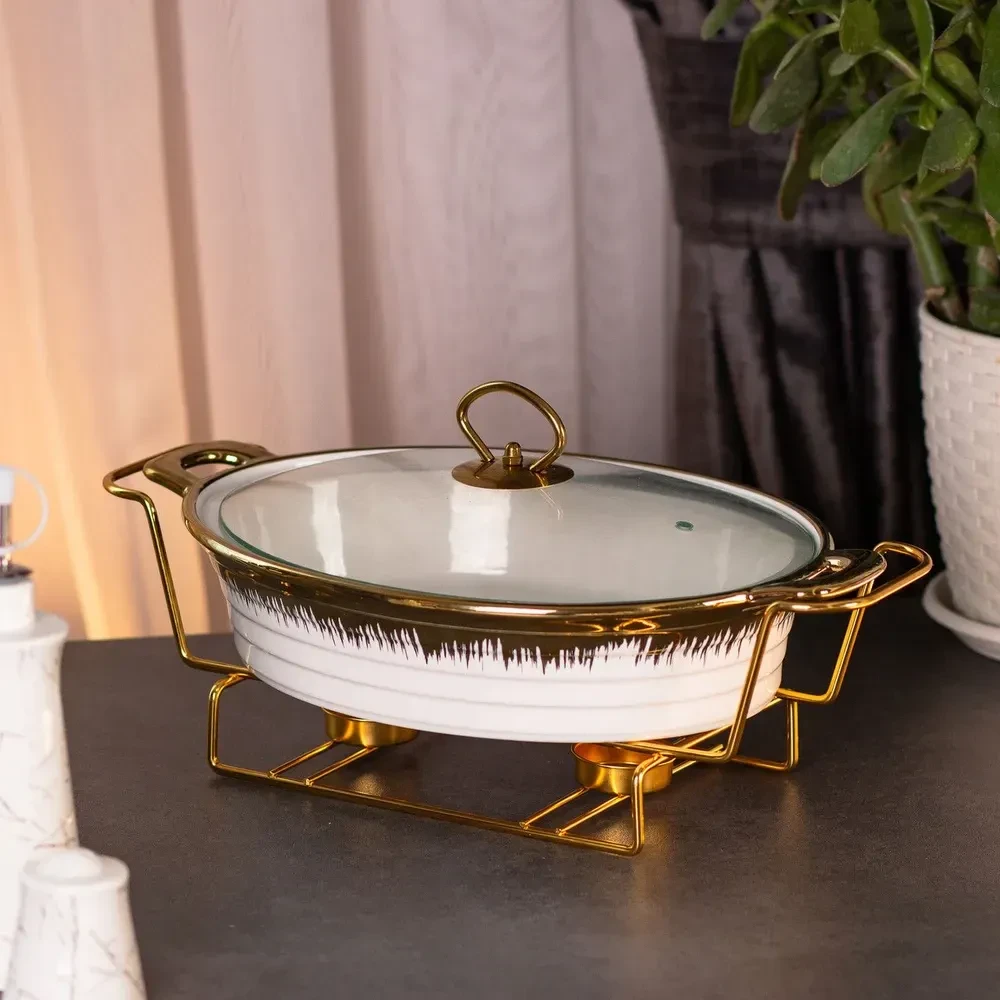 Настільна мармітниця 35х22.5х15.5 см марміт порцелянаовий для других страв 1,5 л HP1026