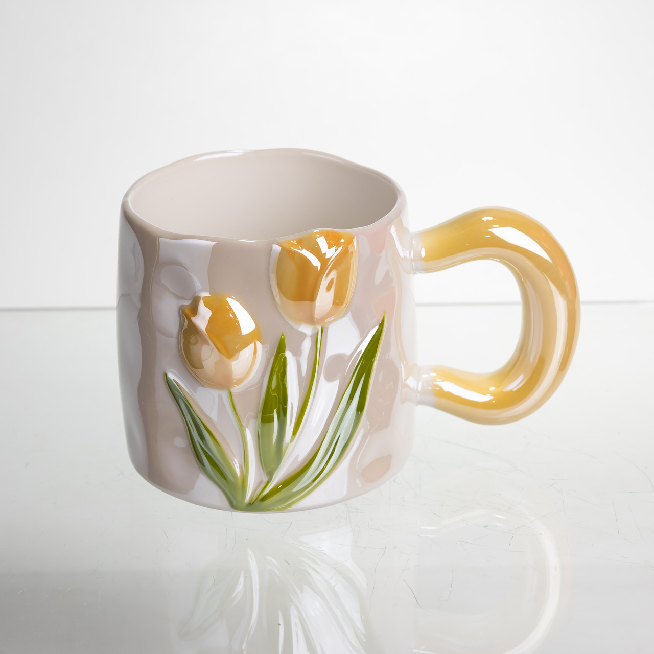 Новорічна порцелянова чашка для чаю та кави "Ніжний Тюльпан" з 3D-декором 400 мл, святкова кружка чашка на подарунок Помаранчевий FM-40B