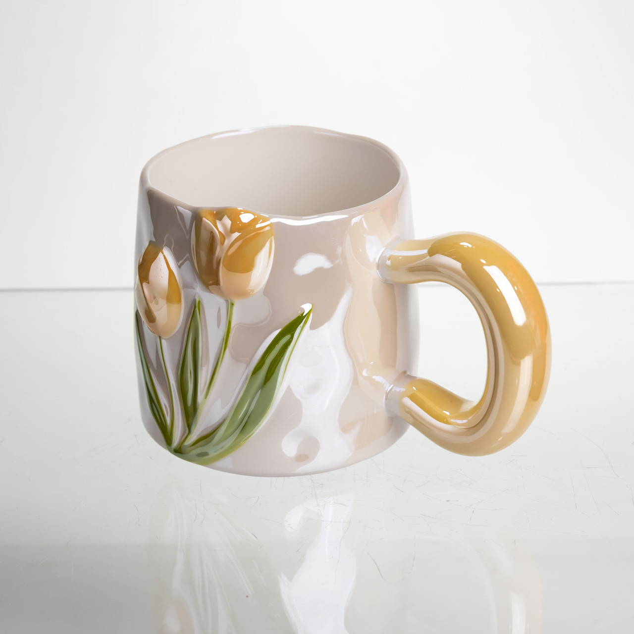 Новорічна порцелянова чашка для чаю та кави "Ніжний Тюльпан" з 3D-декором 400 мл, святкова кружка чашка на подарунок Помаранчевий FM-40B