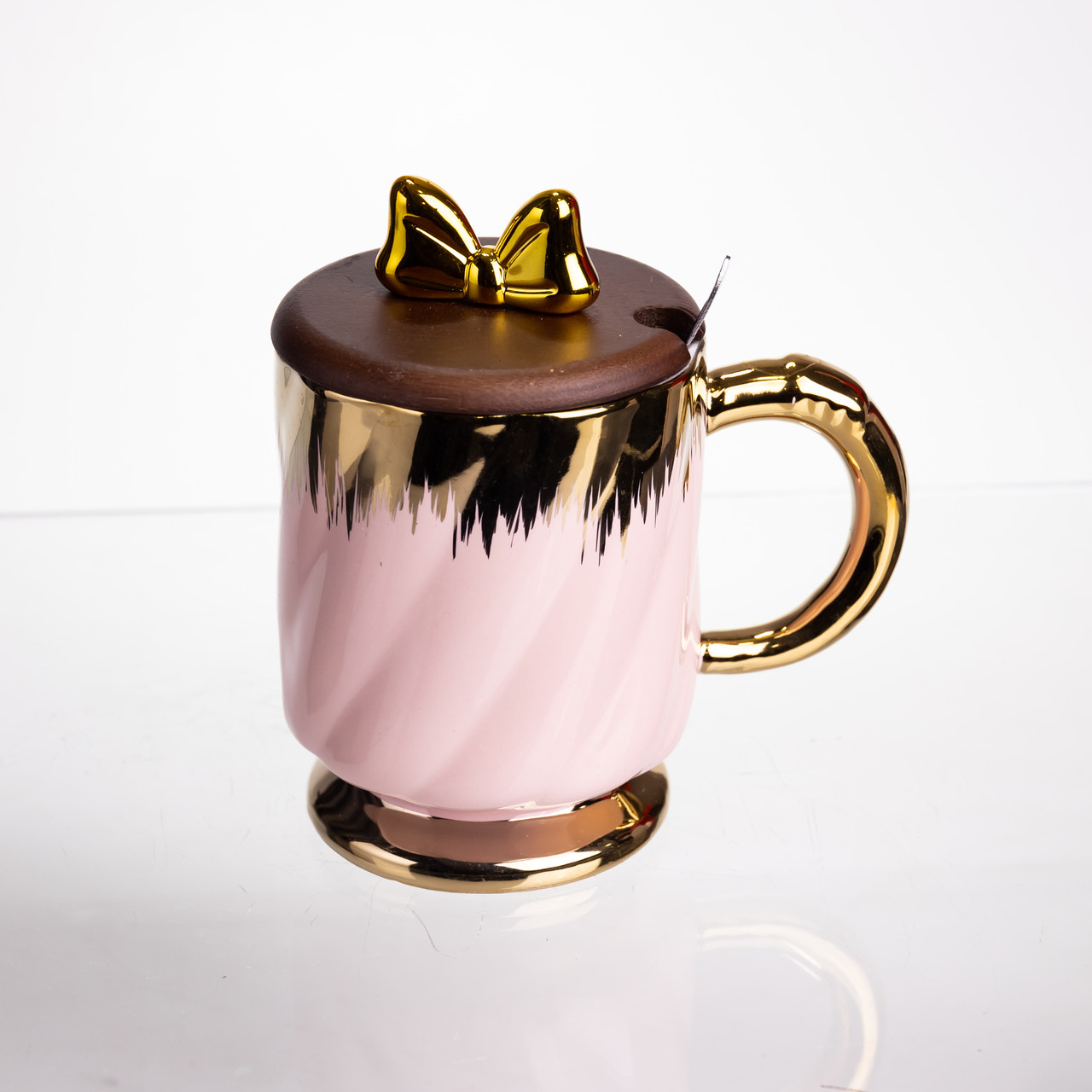 Новорічна порцелянова чашка «Золотий Вихор» 450 мл з кришкою і ложкою Yiwu FM-23B