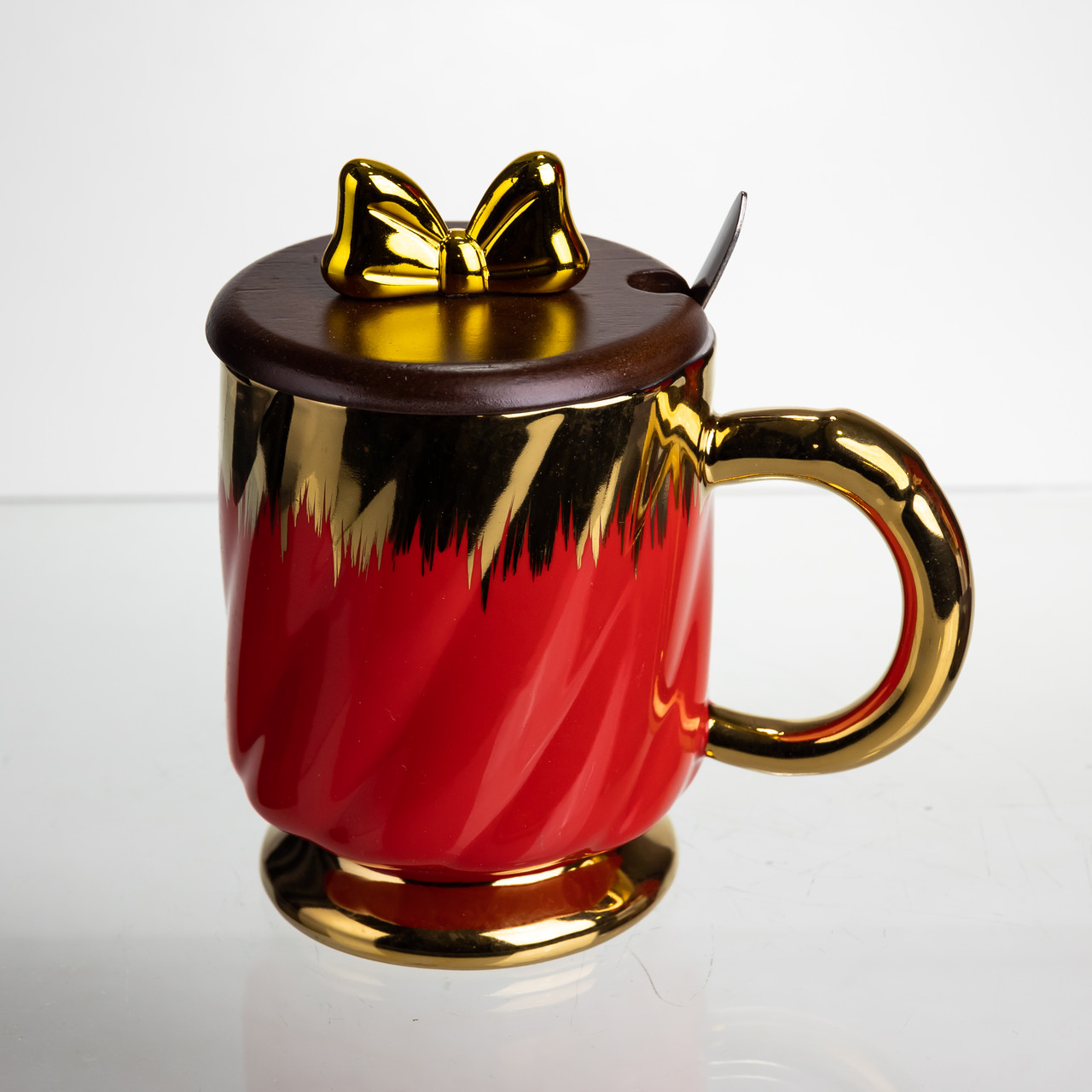 Новорічна порцелянова чашка «Золотий Вихор» 450 мл з кришкою і ложкою Yiwu FM-23C