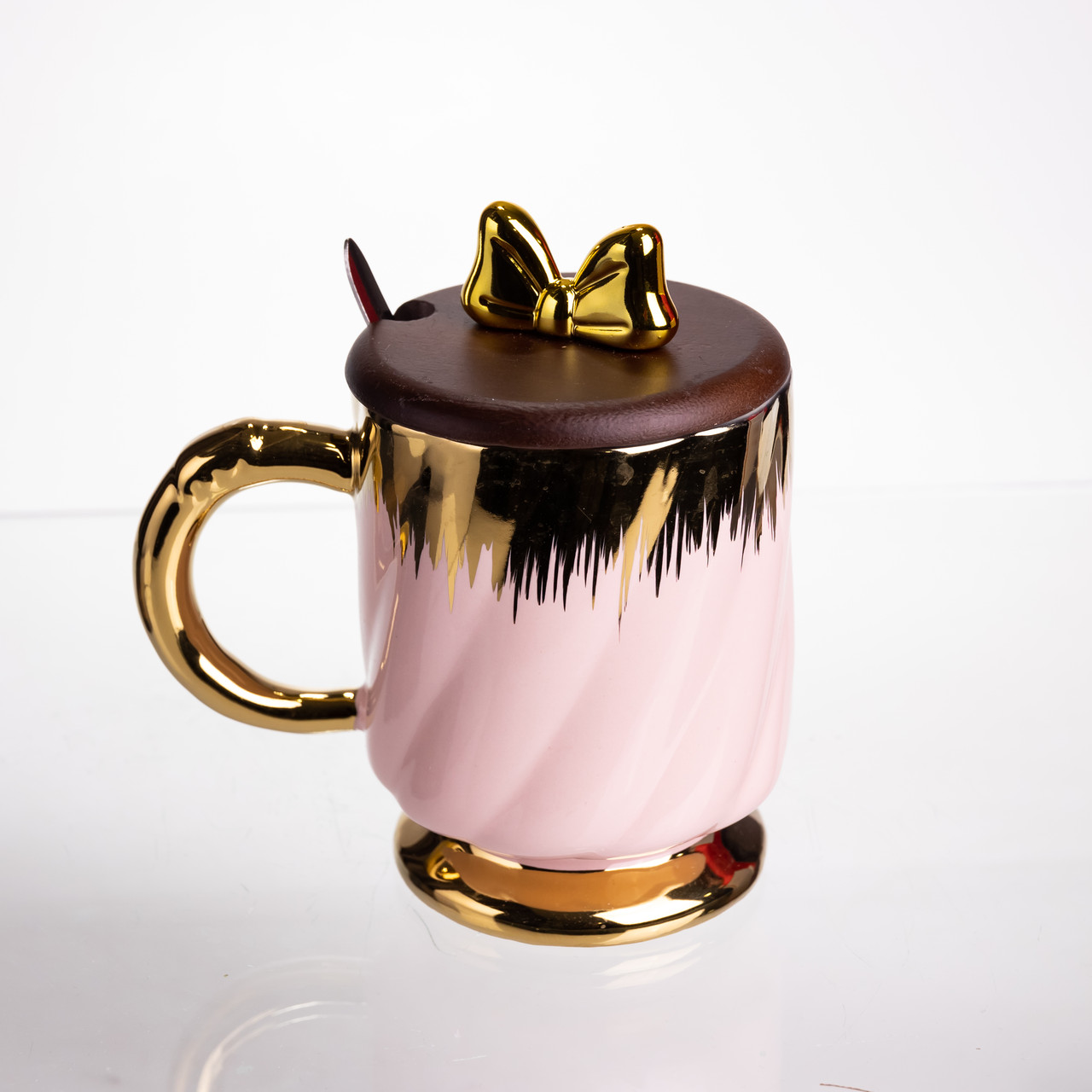 Новорічна порцелянова чашка «Золотий Вихор» 450 мл з кришкою і ложкою Yiwu FM-23B