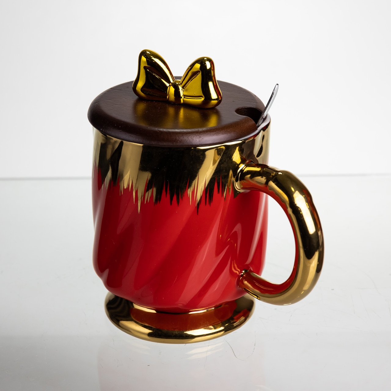 Новорічна порцелянова чашка «Золотий Вихор» 450 мл з кришкою і ложкою Yiwu FM-23C