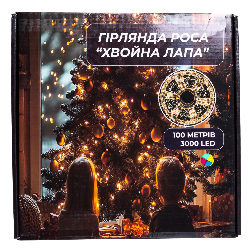 Новорічна гірлянда кімнатна роса 100 м 3000 LED Хвойна лапа зелений провід Мультиколір D3000L100MGML