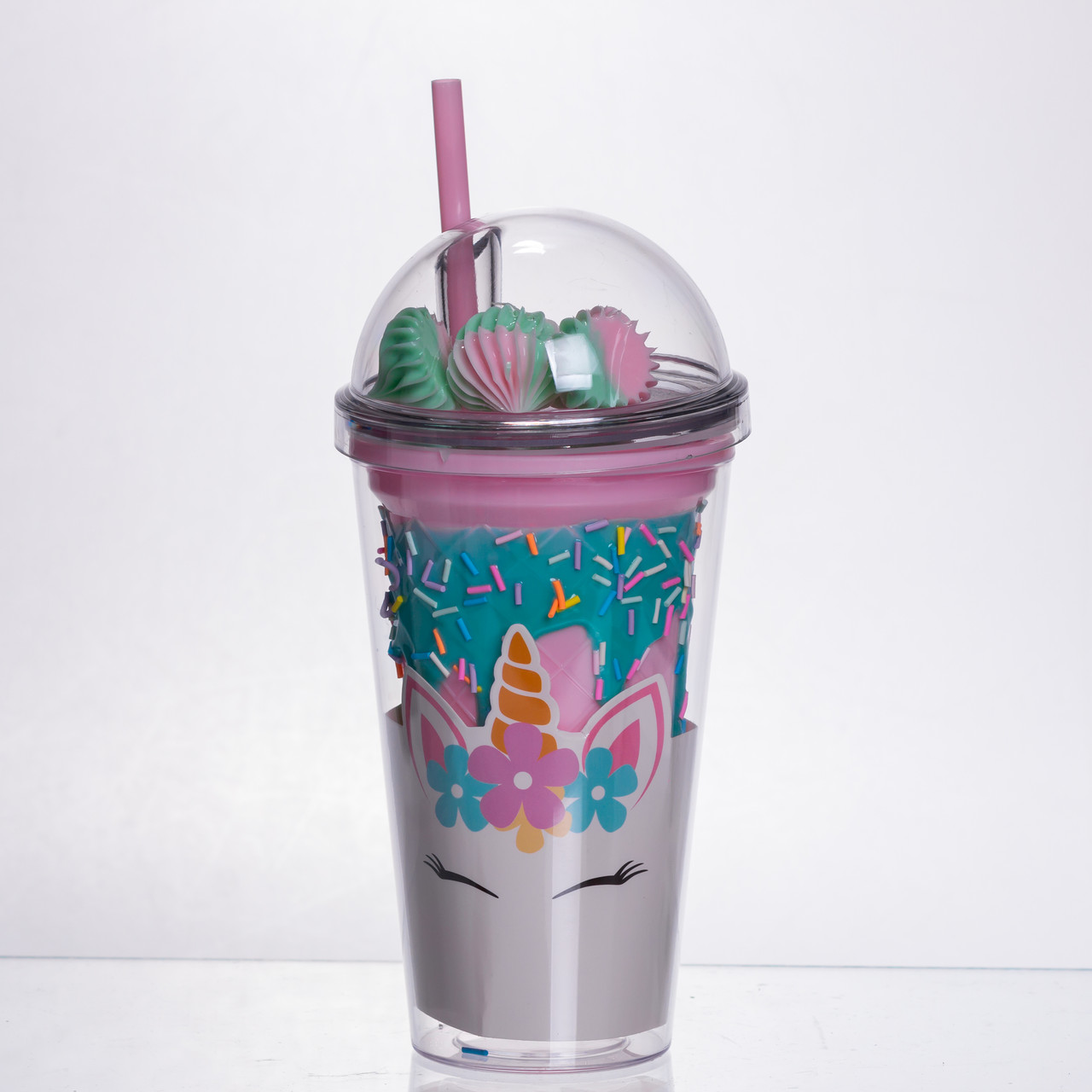 пластиковий стакан з трубочкою і кришкою 400 мл багаторазовий HP-18-1TUP