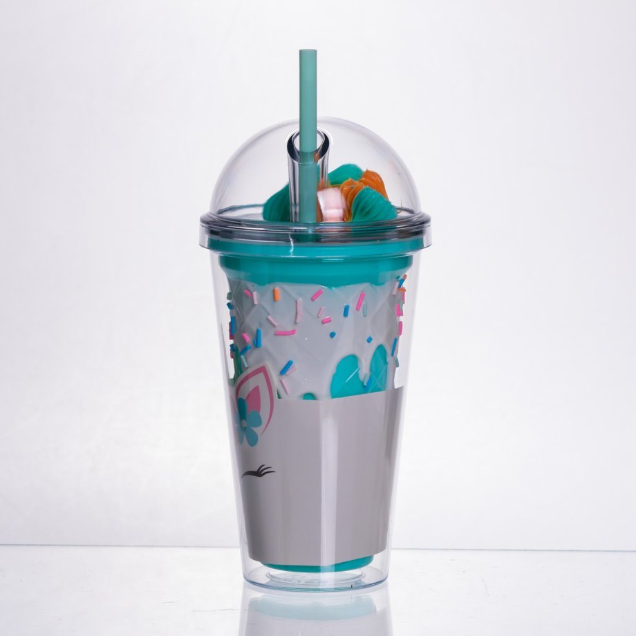 пластикова склянка з трубочкою та кришкою 400 (мл) багаторазова пластикова склянка Бірюзовий HP-18-1TU