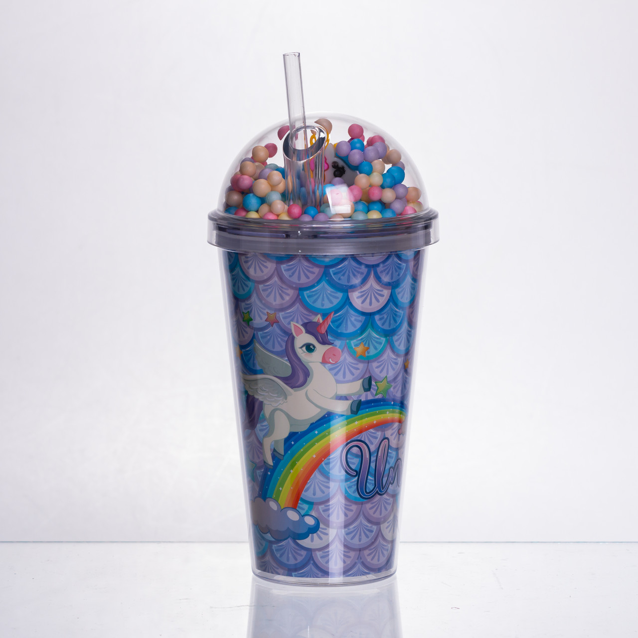 пластиковий стакан з трубочкою і кришкою 400 мл багаторазовий Блакитний HP-18-2Y